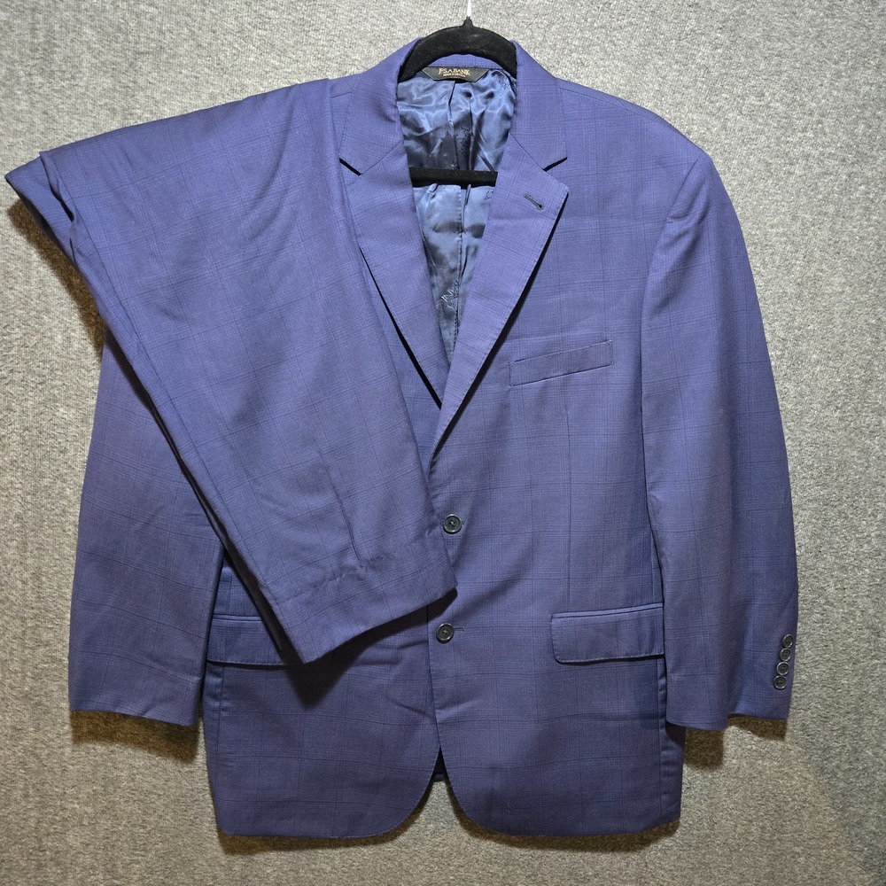 Jos. A. Bank Signature Suit Mens 44R Blue Glen Plaid Wool Blazer Pants 38x27
